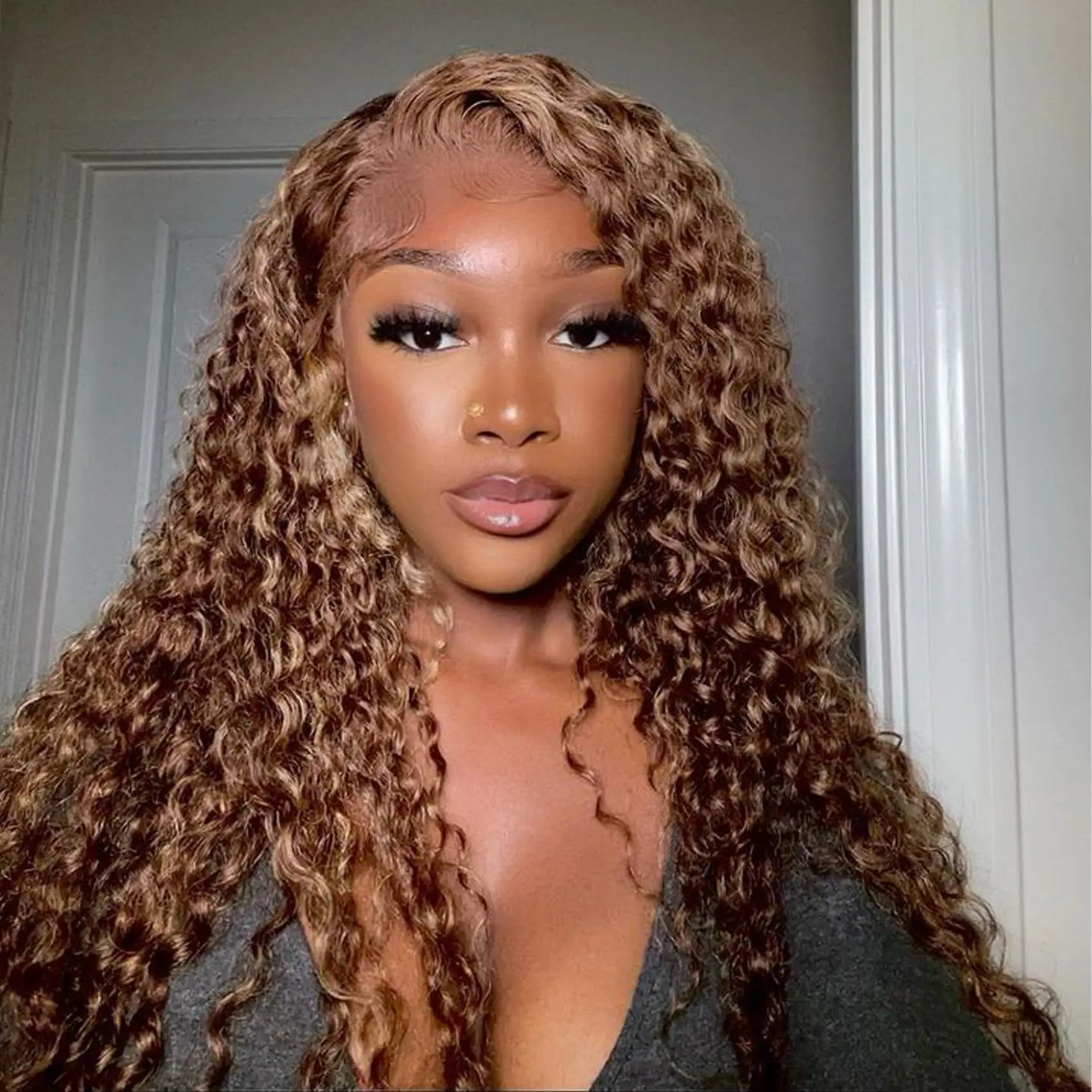 13x6 HD Lace Frontal Wigs 4/27 For Women Colored Human Hair Wig 28 Inch Lace Front Wig Human Hair Honey Blonde Curly Wigs