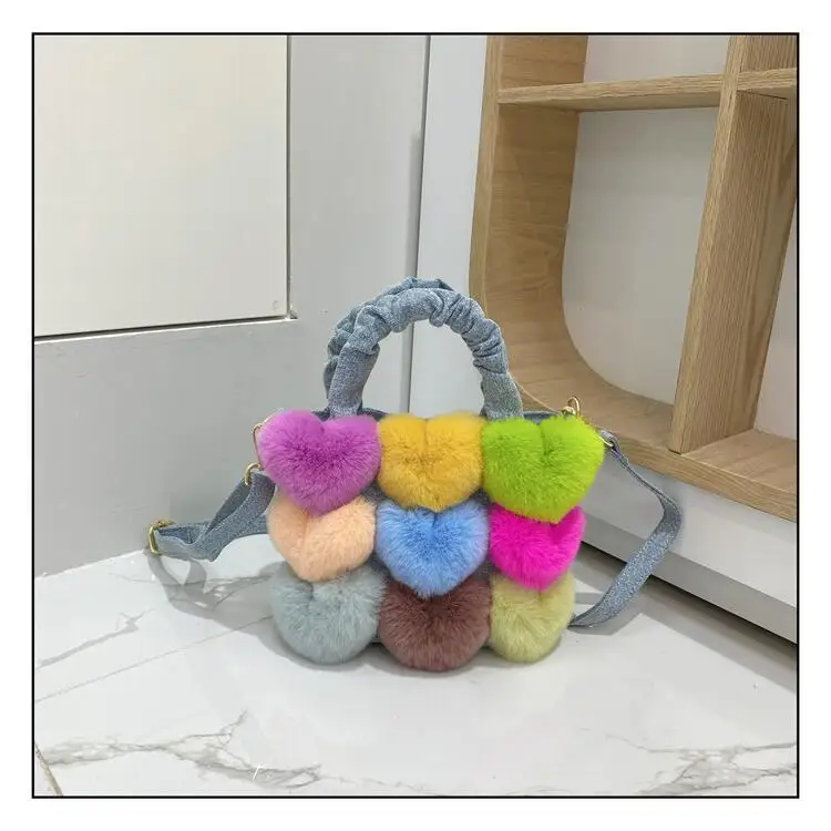 Hot Sale Winter Female Natural Rex Rabbit Fur Shoulder Bags Women Real Rabbit Fur Handbags Lady Fur Love cowboy Crossbody Bags