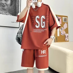 S-6XL Summer Men's Red Tracksuit Set Korean Casual Sports Suit Breathable T-shirts Shorts 2 Piece Set High Street Men's Clothing