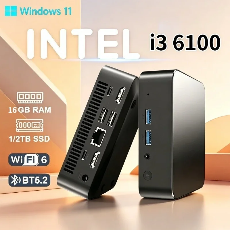 Intel Core i3-6100 Windows 11 Pro Mini PC 1TB/2TB SSD,16GB RAM,WiFi6,BT5.2,4K HD Portable Gaming Office Laptop Computer