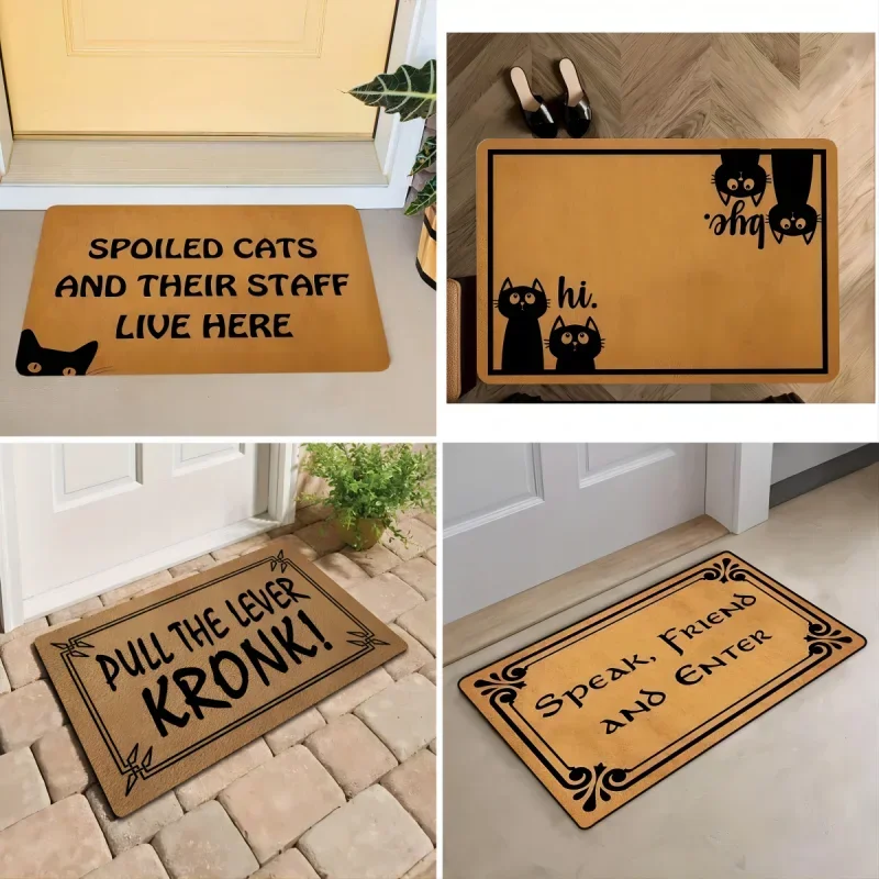 Cute Cat Print Mat Wrinkle-Resistant Doormat Outdoor Entrance Floor Decorative Washable Carpet Non-slip Easy To Clean Room Rug