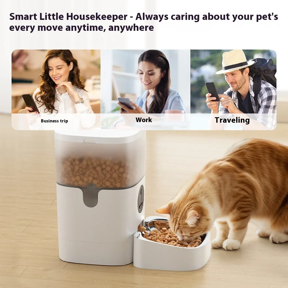 Cute Style Smart Video Automatic Timing Cat Dog Food Bowl Solid WiFi Remote Control Intelligent Feeding Machine Plastic Charging