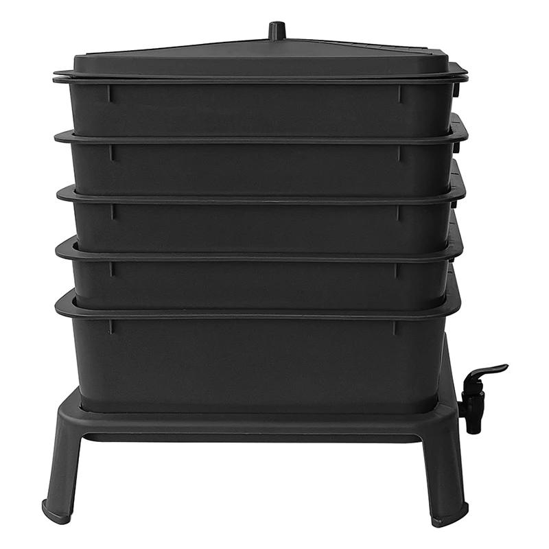 Heavy Duty 50L 5-Tray Worm Farm Composter Indoor Outdoor Vermicompost Bin for Garden Kitchen Waste Recycling Organic Fertilizer