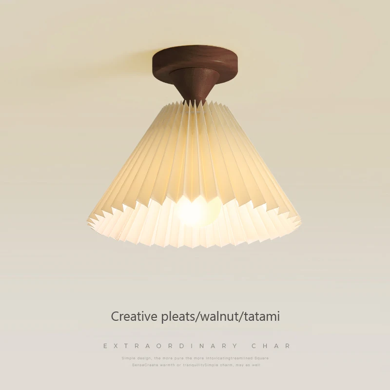 

PHYVAL Nordic LED Ceiling Lamp Modern Wood Lights Cloth pleated Lampshape Corridor Aisle Entrance Balcony Ceiling Light