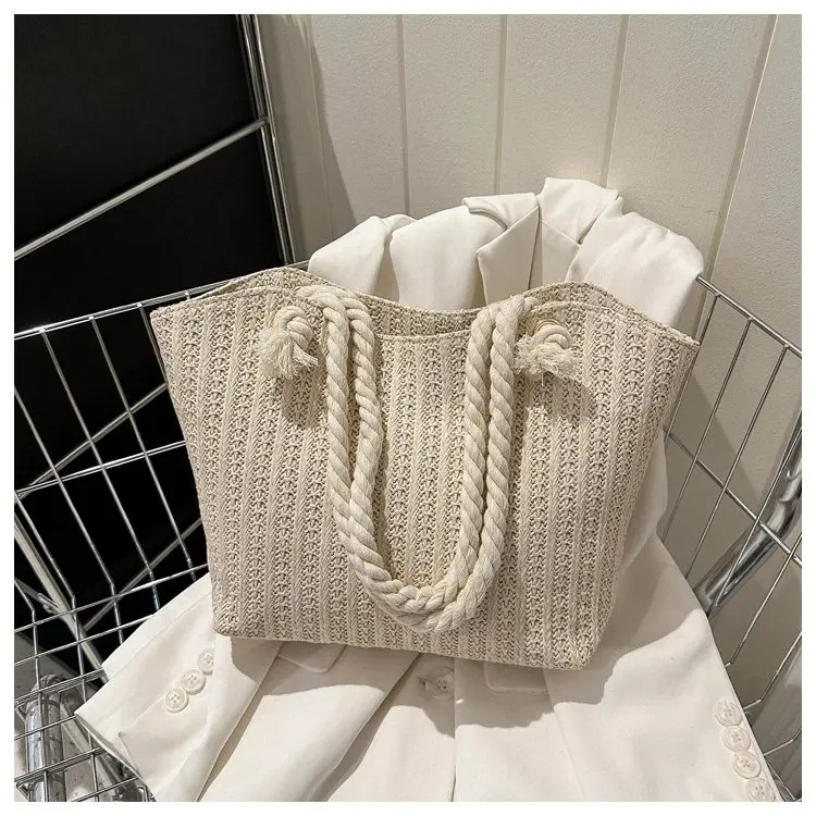 SS2025 Woven Tote Shoulder Bag Women, Natural Raffia Texture Handmade Purse, Lightweight Commute&Shopping Daily Essentials