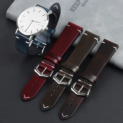 Oil Wax Discoloration Cowhide Watch Strap Retro Genuine Leather Bracelet 18 19 20 21 22 24mm High Quality Universal Wristband