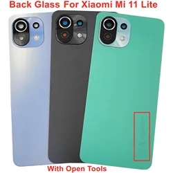 Glass Back Lid Door For Xiaomi Mi 11 Lite 4G 5G Hard Battery Cover Rear Housing Panel Case + Camera Lens + Sticker Adhesive