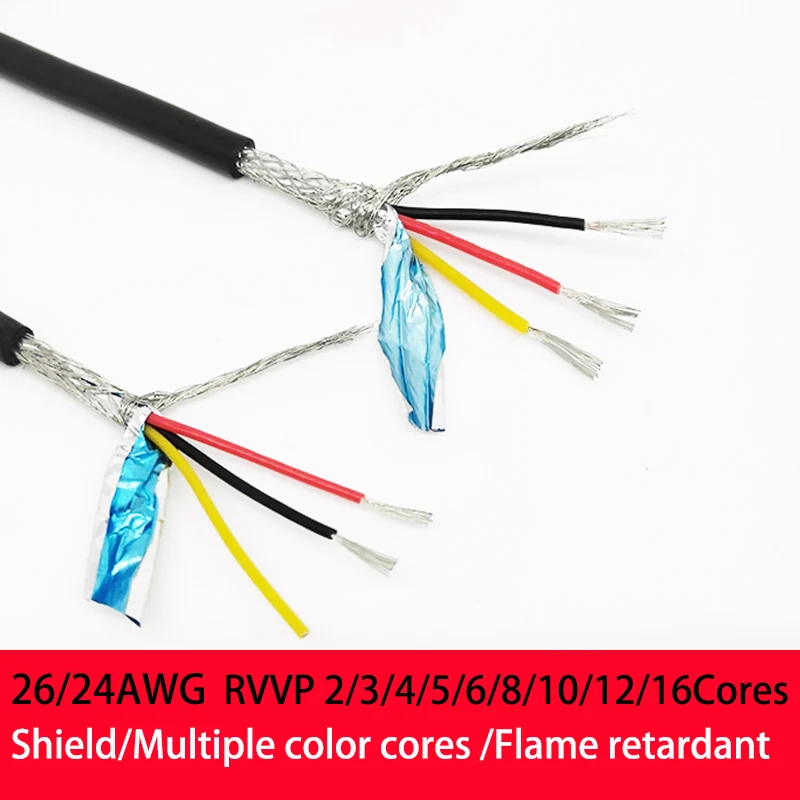 

1/5/10Meters RVVP Shielded Cable 28/26/24 AWG 2/3/4/5/6/7/8/10/12/14/16 Cores Tinned Copper Wire Black Insulated PVC Audio Cable