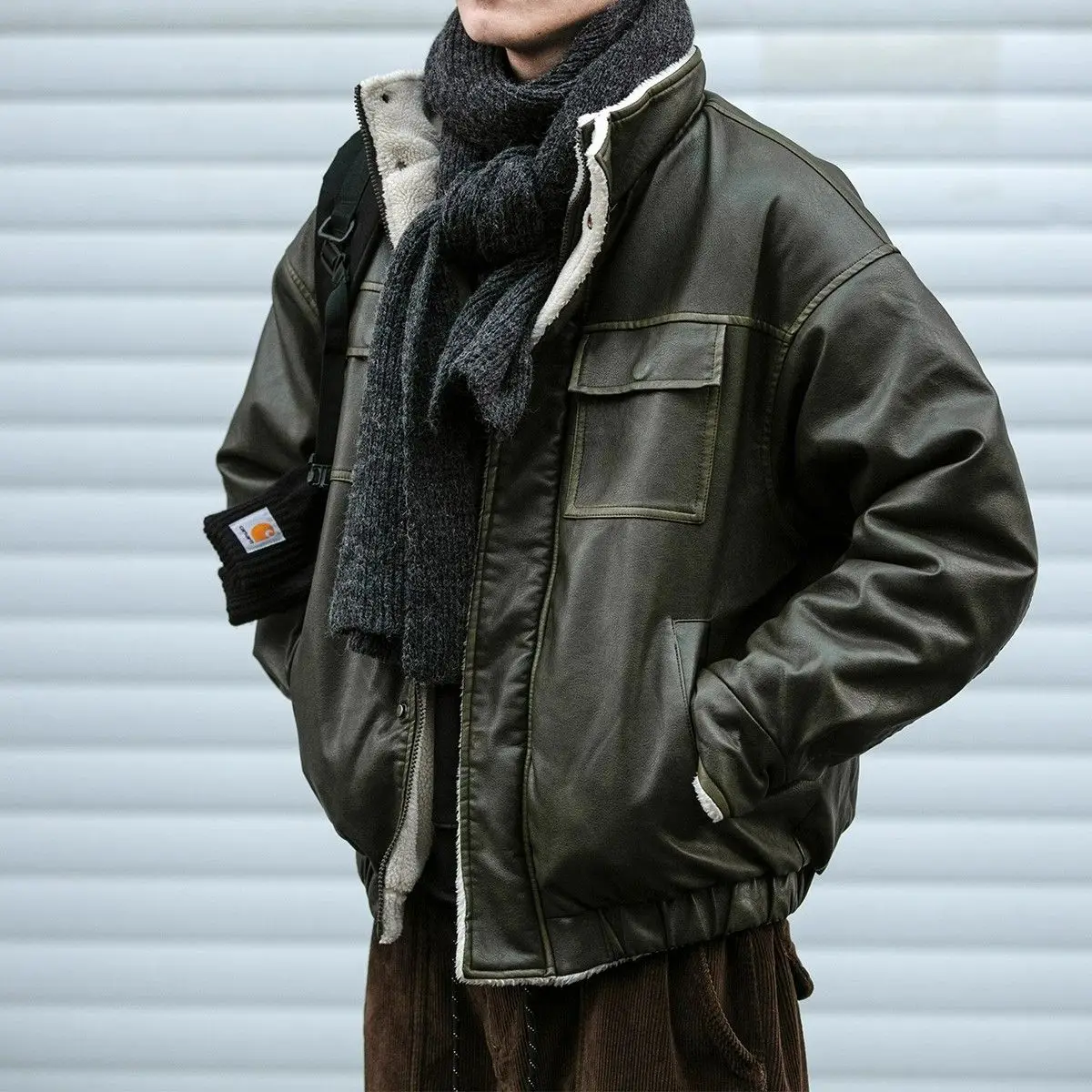 Luxury Vintage Leather Jacket Men's Clothing Autumn Winter Warm Fleece PU Leather Coats Pocket Zips Streetwear Windproof Jacket