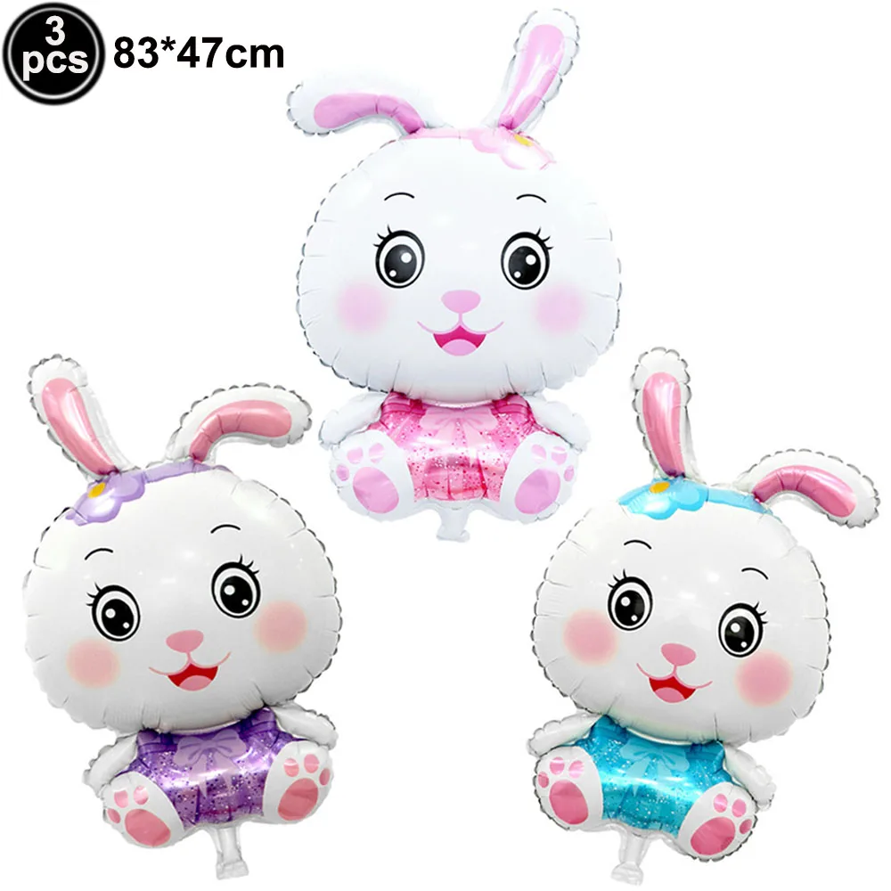 Ballons de Pâques mignons en forme de lapin blanc, 3 pièces, en aluminium, pour fête de Pâques ouvertement, anniversaire d\'enfants