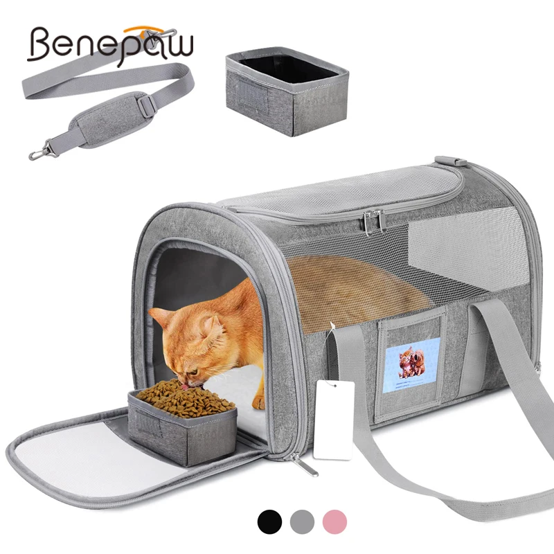 

Benepaw Durable Dog Cat Carrier Hidden Foldable Food Bowl Comfortable Travel Pet Carrying Bag For Kitten Puppy Soft Wool Pad