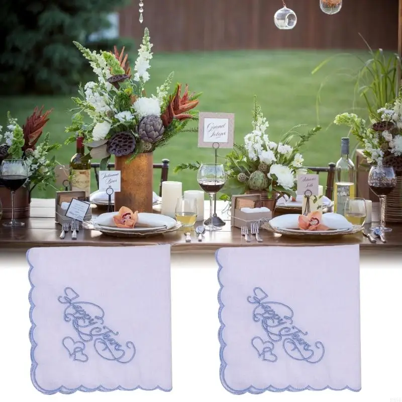 B95F 28cm Cotton Embroidery Happy Tears Handkerchief For Bridal Party Gifts Daily Use