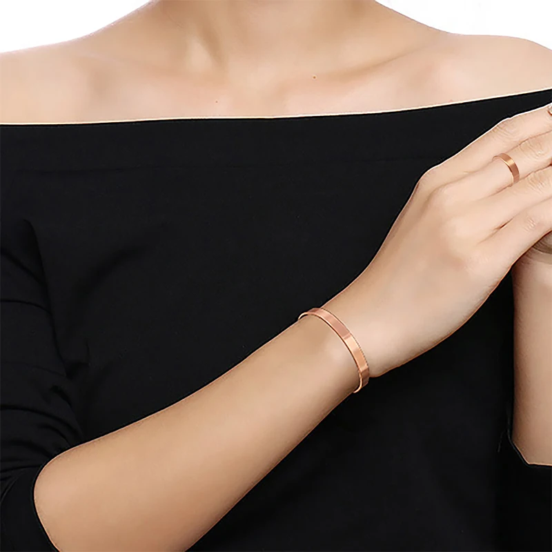 Set Armbänder und Ringe aus reinem Kupfer für Damen und Herren, einfache Manschette, magnetische Armreifen, Arthritis, Gesundheit, massiver Kupferschmuck – Detail 8