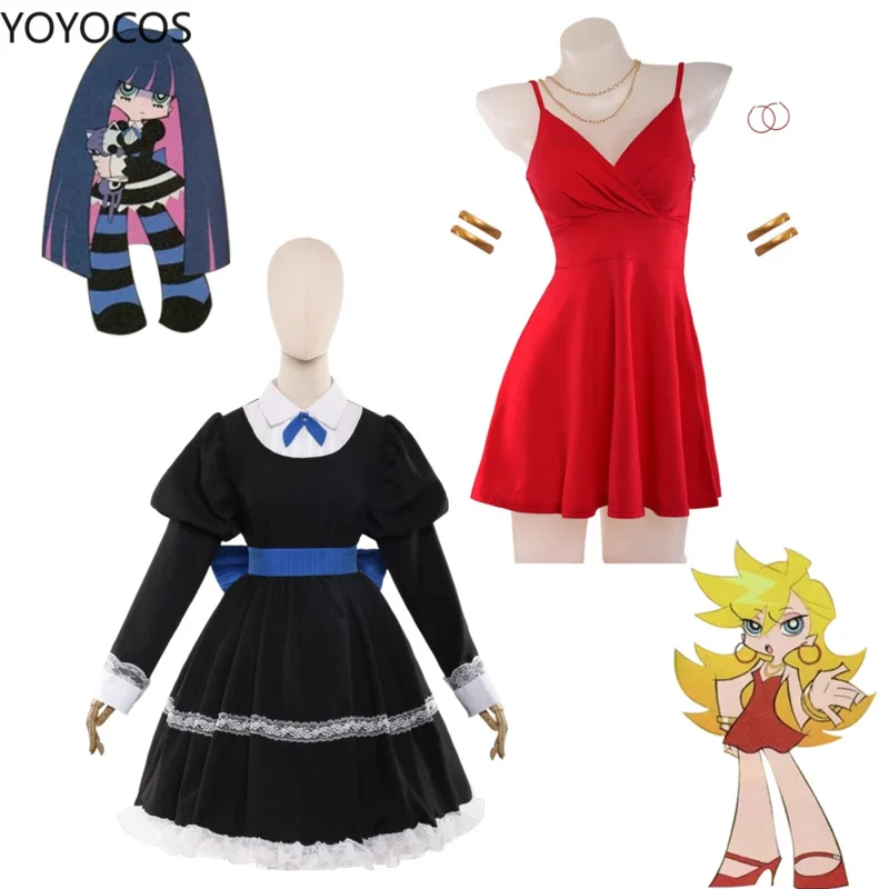 

YOYOCOS Anime Panty & Stocking Cosplay Anarchy and Panty Clothes for Girls Autumn BLack Lolita Dress Andlittle Red Dress