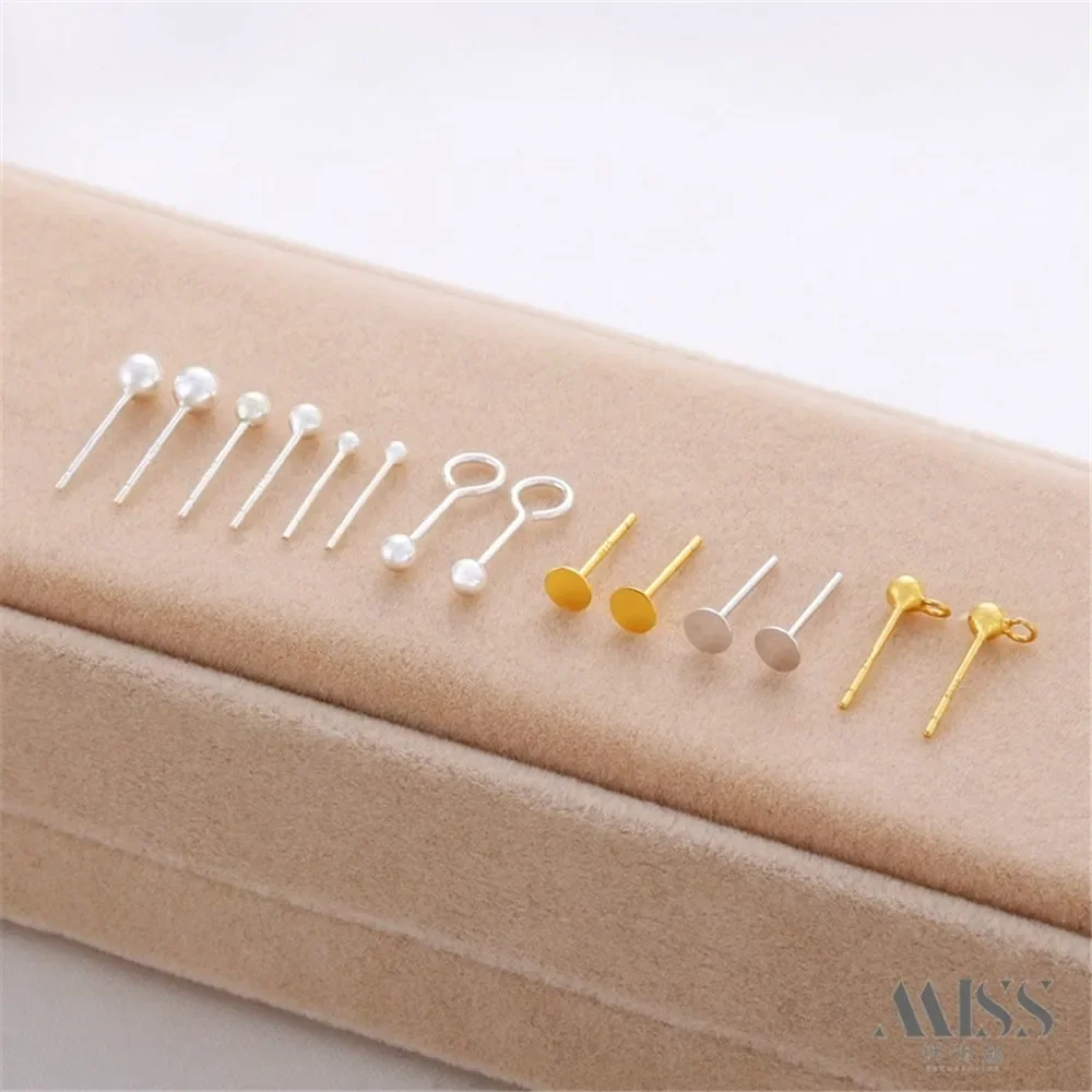 

S925 Sterling Silver Gold-plated Pinto Bean Ear Needle Curved Hook Earrings Ear Hole Free of Removal DIY Ear Stick