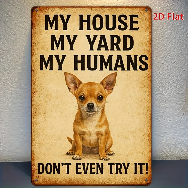 2D Flat - A Vintage Metal Sign Measuring 20.32X30.48 cm That Reads 'My House, My Yard, My Human, Don'T Even Try!'