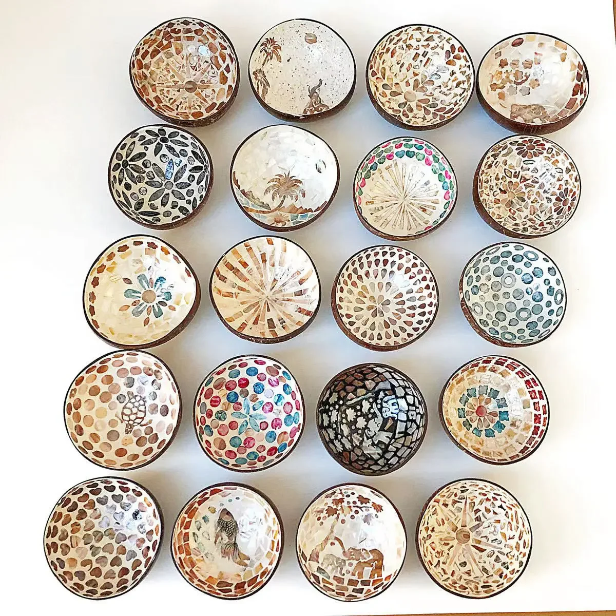 Handmade Alien Coconut Shell Bowl Inlaid Shells Wood Bowl Storage Salad Bowl Foyer Key Storage Tray Home Decoration