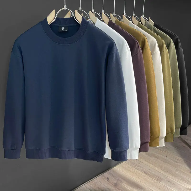 

Sweatshirts Autumn Winter Solid Color Retro Pullover Long Sleeved Men's Round Neck Hoodie Cotton Casual Tops Hoodies