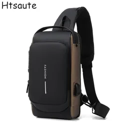 Men'S Usb Crossbody Bag Anti-Theft Shoulder Bags Waterproof Nylon Waist Bag Multifunction Short Travel Messenger Chest Pack