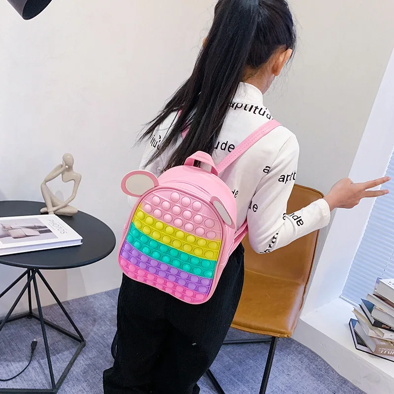 Mochila con prensa de arcoíris para niños, bolso escolar para aliviar el estrés, bolso especial colorido y bonito para niñas, mochila para niños de