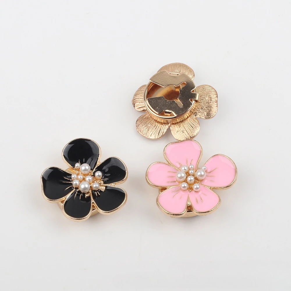Boutons De Manchette Femme Noirs Avec Fleur De Camélia Et Perle - Doré - Élégant Pour Chemise Ou Smoking - 12