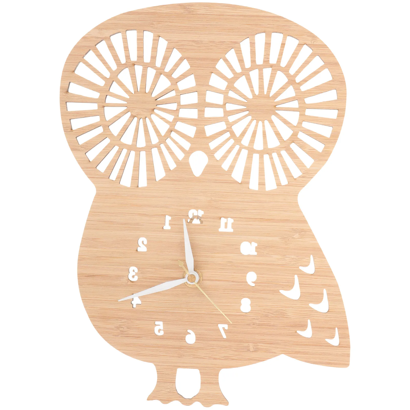 

Owl Shaped Wall Mute Hanging Clock for Bedroom Kids Room Home Office Bamboo Wood Clock Non Ticking Silent Design Accurate