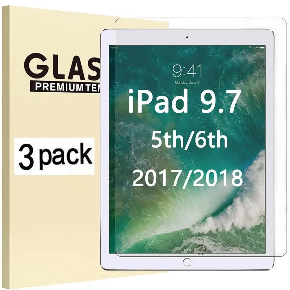 

(3 упаковки) Закаленное стекло для Apple iPad 9,7 2017 2018 5-го 6-го поколения с полным покрытием от царапин