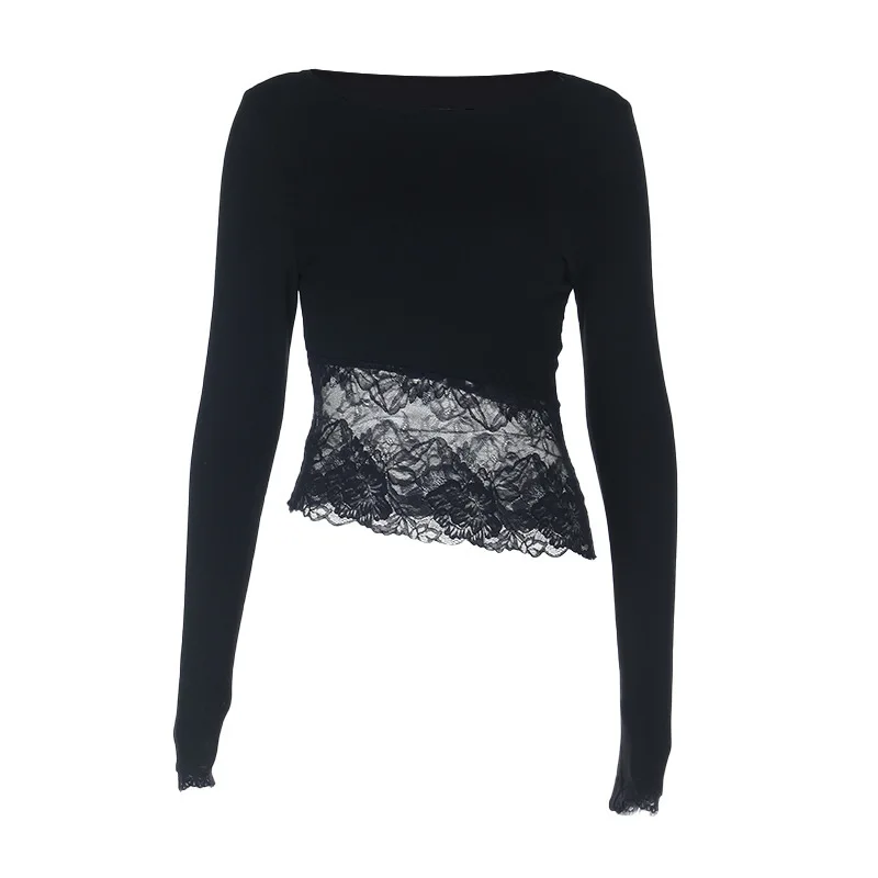 Pure Desire Wind Round Neck Lace Splicing Long-sleeved T-shirt Women's Autumn 2025 New Inner Bottoming Shirt Spicy Cw21215