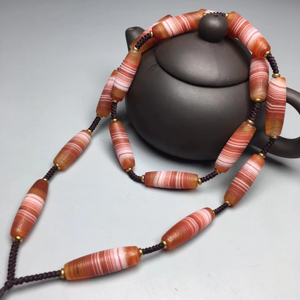 Nature Red Vein Chalcedony Bead Hanging Chain Dzi Beads Necklace Agate Mascot Beauty Energy Gemstone