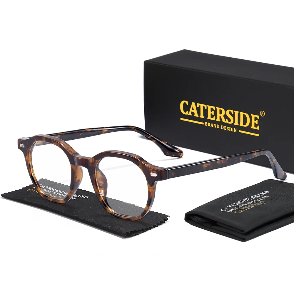 

CATERSIDE Retro Men's Glasses Frame Premium Tr-90 Round Thick Frame Women's Fashionable Anti Blue Light Decoration Glasses Frame
