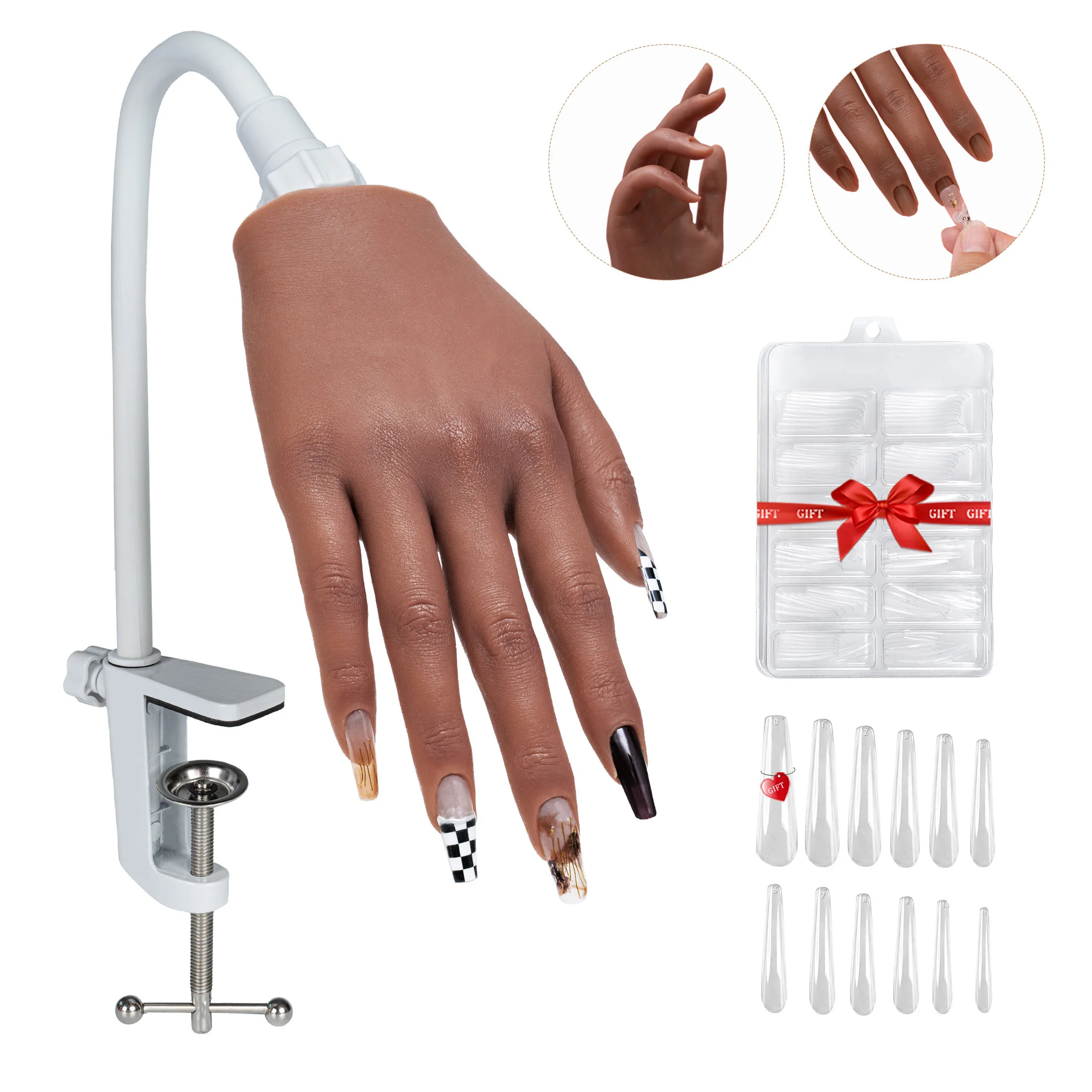 

Силиконовая рука для практики дизайна ногтей для начинающих — гибкий манекен с кончиками ногтей для набора для обучения акрилом и гелем