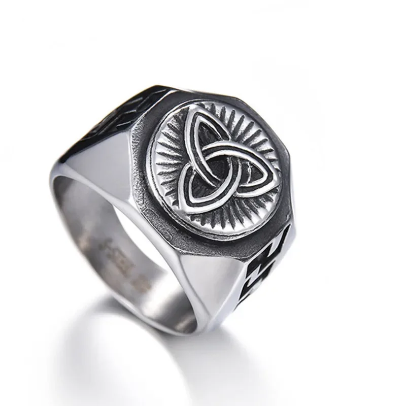 Vintage Flower Religion Rings Ireland Punk Stainless Steel Rings for Women Man Jewelry Engraving Totem Ring