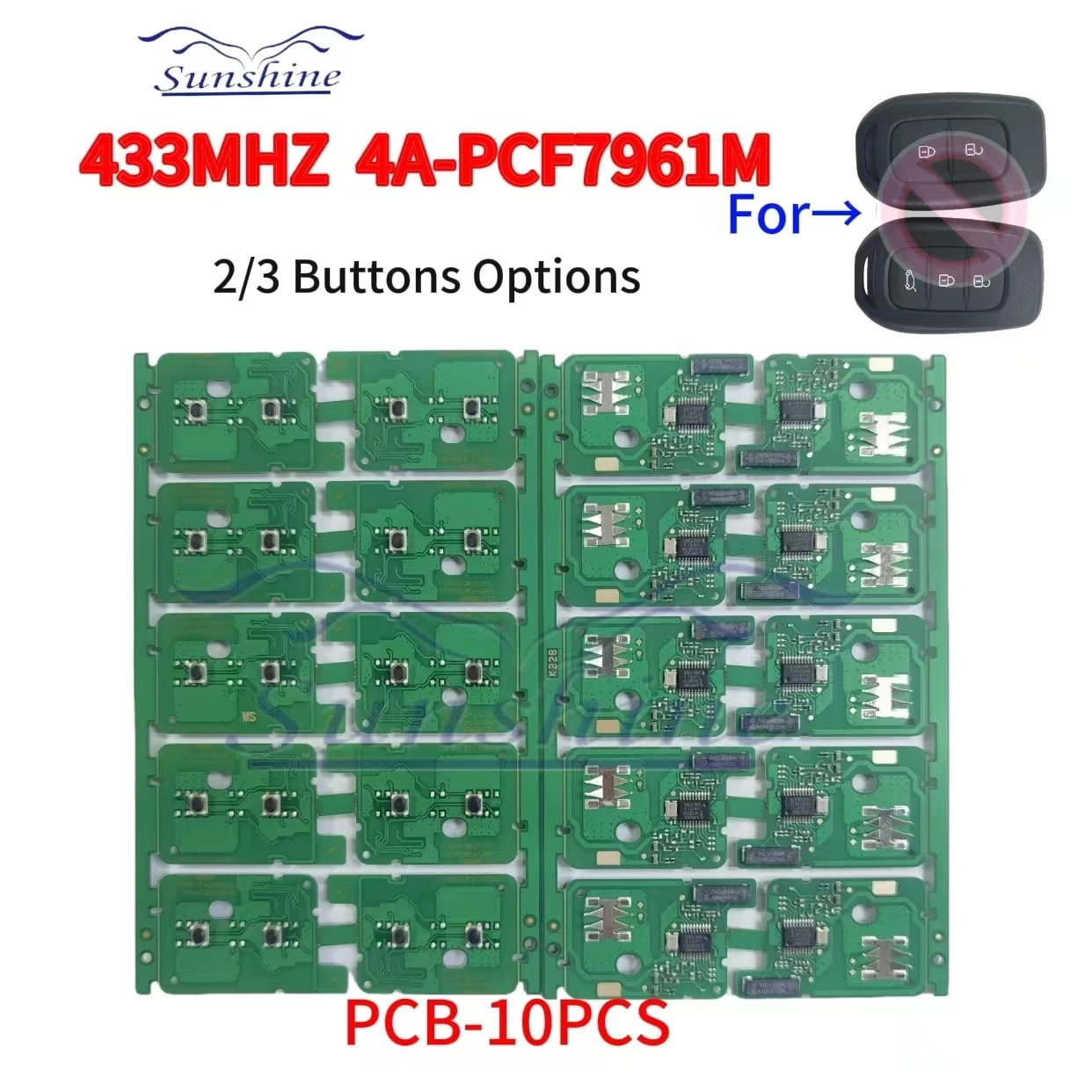 Sunshine PCB Remote Key For Renault Clio4 Sandero Master3 Symbol Trafic Dacia Logan Lodgy Dokker Duster 4AChip 433MHz pcb 2/3bt