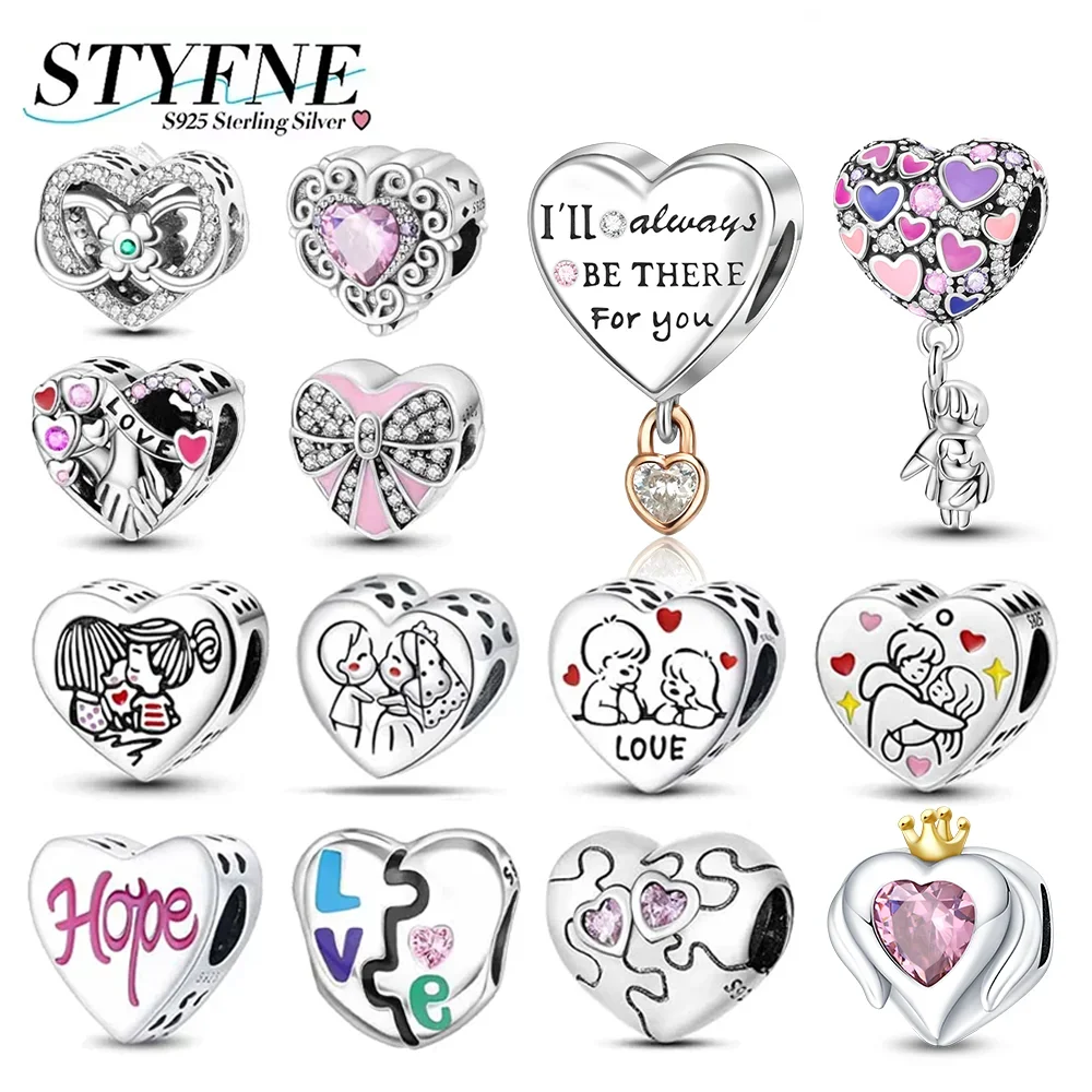 

Подвески из серебра 925 пробы с цирконом Forever Love Heart Sweethearts Life Подвески подходят для браслета, браслета, бусины, аксессуары для влюбленных