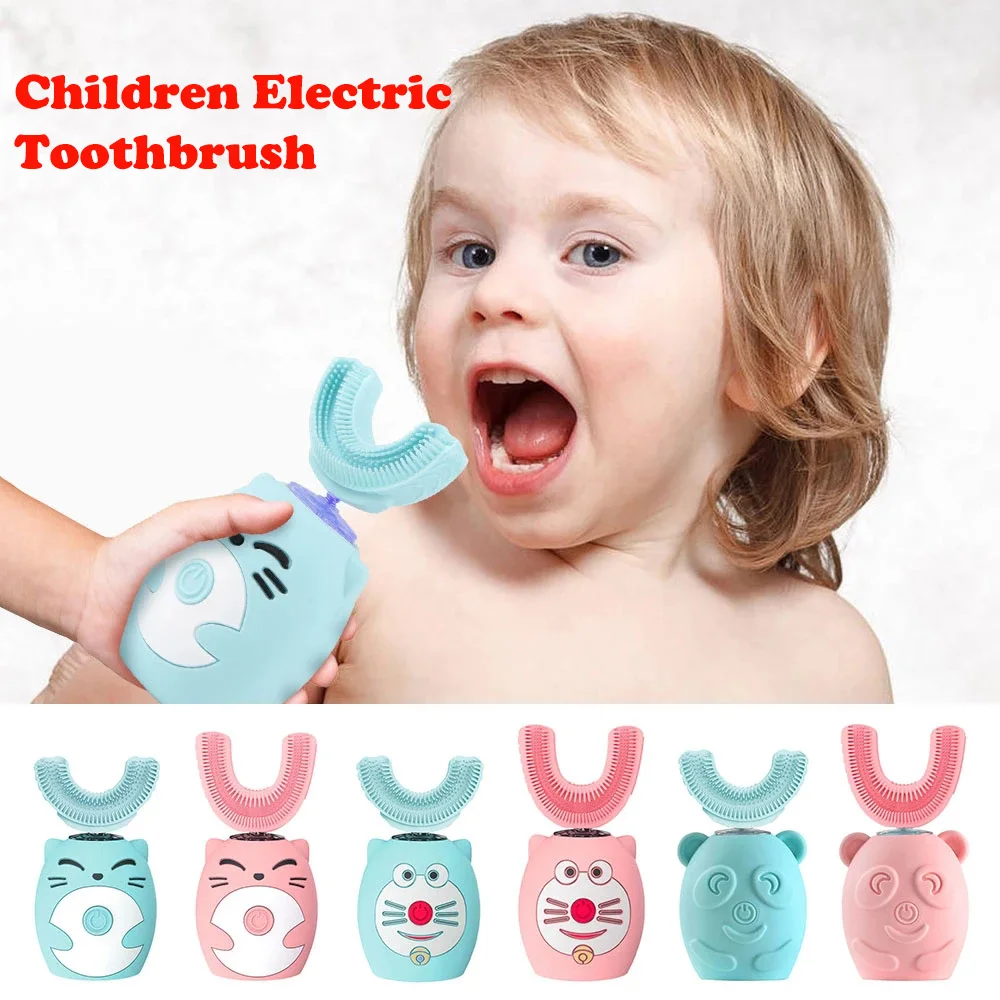 Child\'s Sonic Electric toothbrush Silicone Children\'s 360 Degrees Automatic USB Rechargeable Smart kids toothbrush u shape