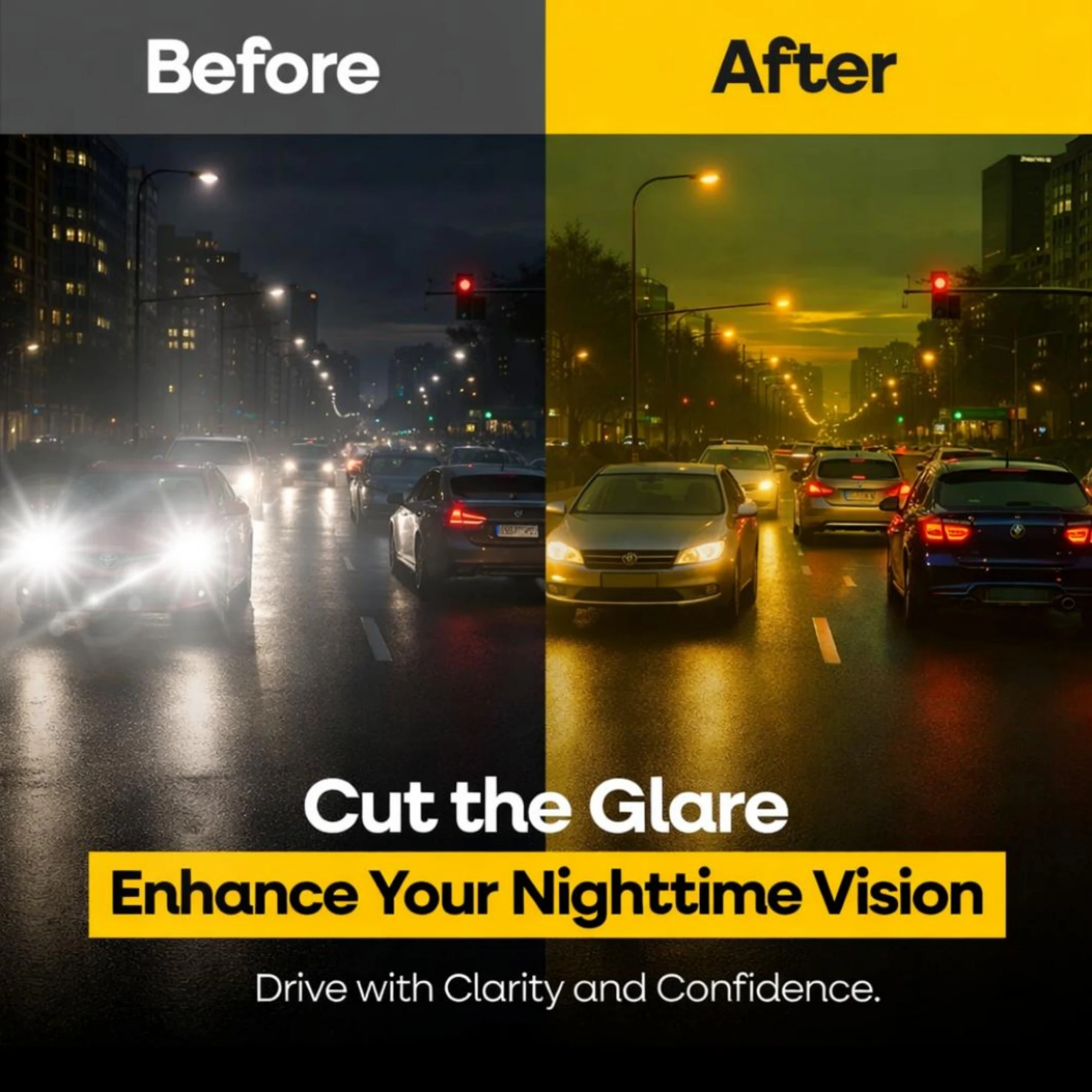 Polarisierte Nachtfahrbrille mit quadratischem Rahmen, rutschfeste Silikonbügel, Anti-High-Beam-Blendschutz, für Nacht, Regen, Nebel, UV400, zum Fahren und Radfahren – Detail 6