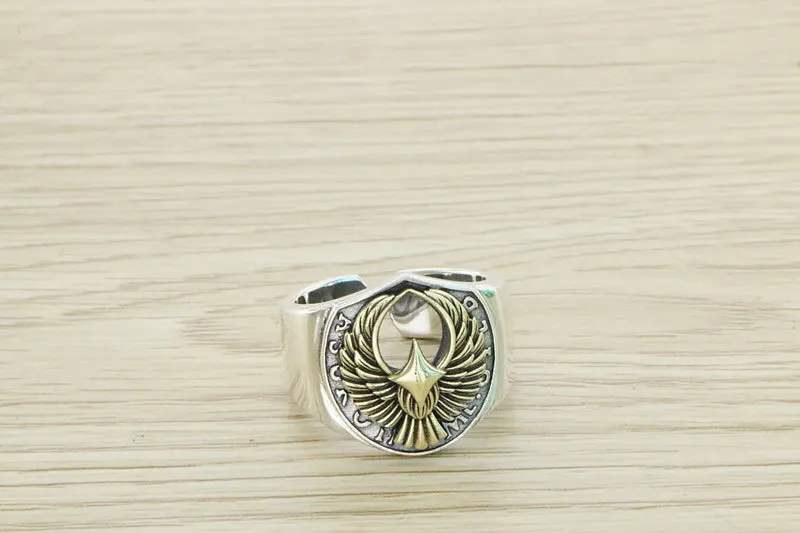 Trendy and Handsome Index Finger Sterling Silver S925 American Street Retro Handmade Old Motorcycle Eagle Ring Ring Ring for Men