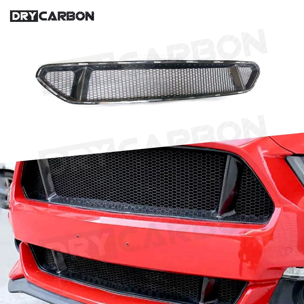 

For Ford Mustang 2015 2016 2017 Real Carbon Fiber Car Front Bumper Mesh Grille Grills Car Styling Intake Mesh FRP