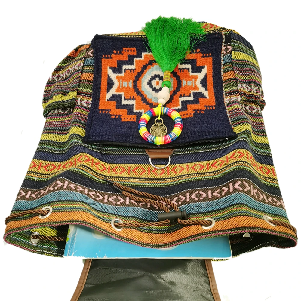 Tribal Vintage Hippie Colorful Travel Backpack Bag For Women Embroidery Pom Charm Hmong Ethnic Bohemian Boho Rucksack SYS-593