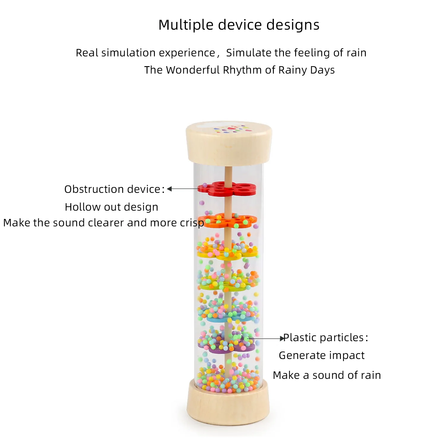 Cute rain sound tube toy, wooden Orff instrument rainbow hourglass rain sound tube, puzzle early education music toy