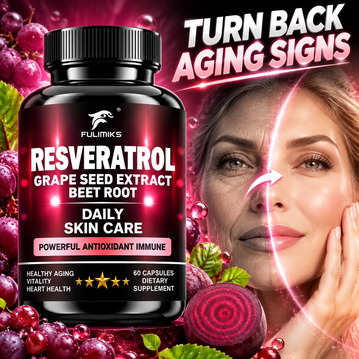 Resveratrol Capsules, Powerful Antioxidant, Daily Skin Care, Promote Healthy Aging, Support Heart Health, Boost Immune System