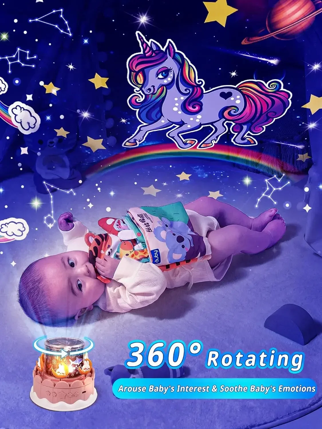 Proyector LED de unicornio y estrella para niños, lámpara de luz nocturna Musical con Bluetooth, decoración de habitación de princesa, 21 películas, 13