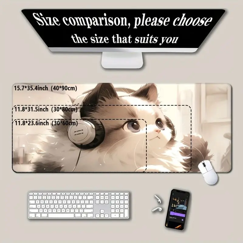 VIKAMA Kawaii Ragdoll Cat XXL Desk Mat Non Slip Rubber Gaming Mouse Pad Soft Pastel Table Keyboard Decor
