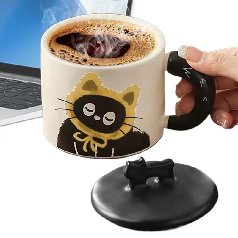 Ceramic Couple Cup Cute Cat Coffee Mug with Lid High-Temperature Resistant Drinking Cup for Hot Drinks Coffee Tea and Milk