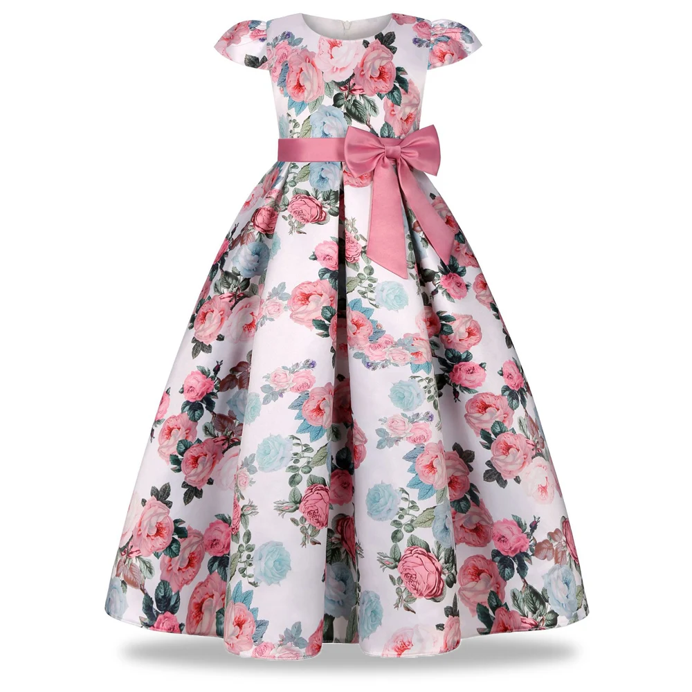 Vestidos de encaje para niñas, ropa de princesa bordada, fiesta de noche Formal, vestido de boda de flores