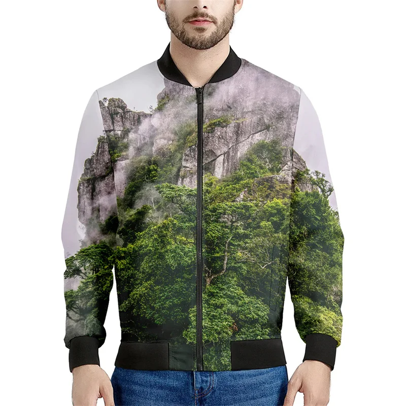 Fashion 3d Printed Mountain Jacket Men Natural Scenic Pattern Oversized Sweatshirt Long Sleeves Cool Bomber Zipper Jackets