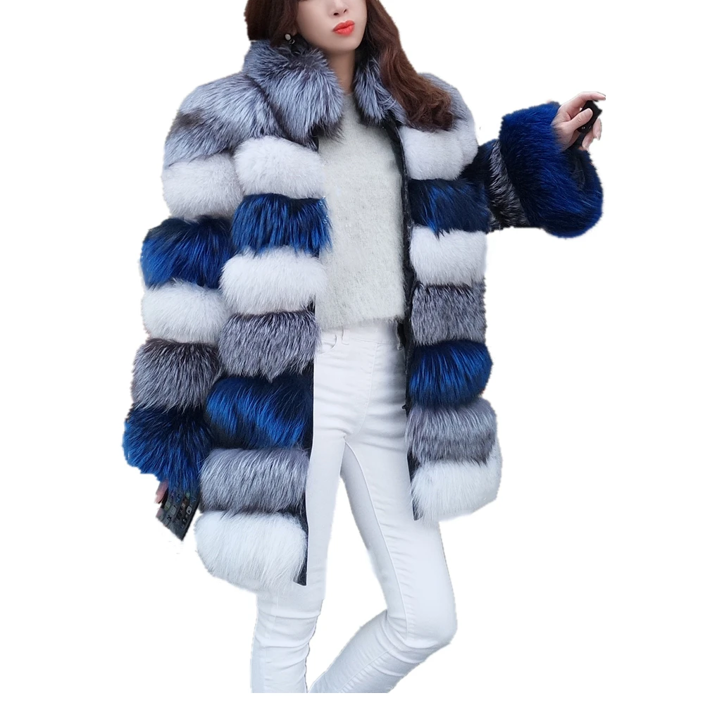 Women\'s Winter Parka Coat Luxury Long Sleeve Stand Fur Collar  Faux Fur Coat Overcoat Faux Fox Fur Jacket Outwear