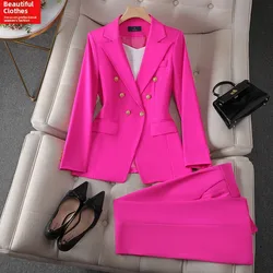 Pink Suit Set Women's Professional Fashion Casual Workwear Elegant Goddess Style Spring Autumn New Arrival Polyester Fabric