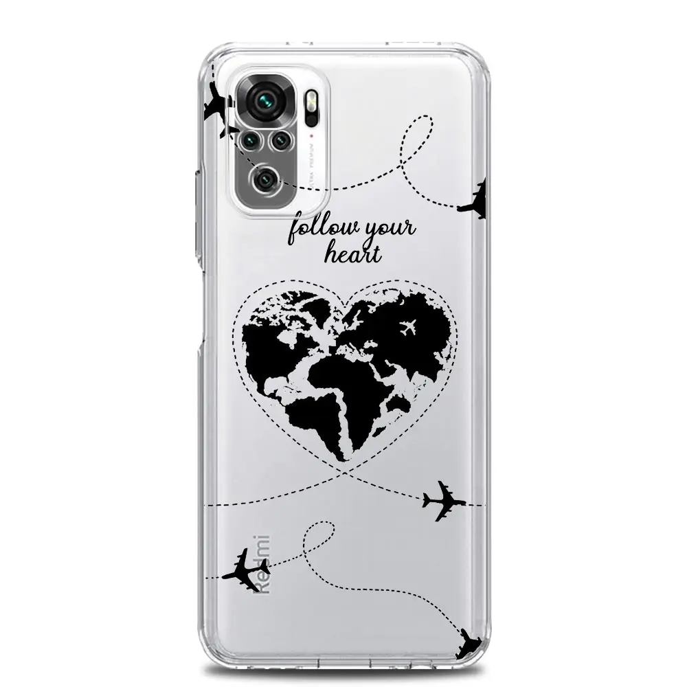 Phone Case For Redmi Note 13 12 5G 9S 9 8 10 11 Pro Plus 4G 9T 13C 12C 10C 9C 9A 7 Pro Cover Cartoon World map scenery direction