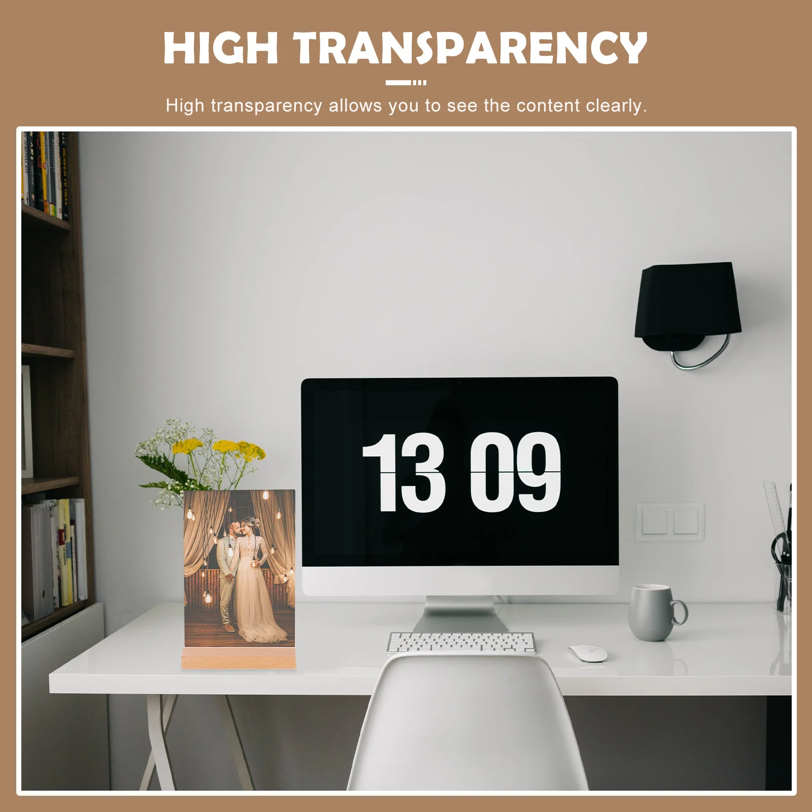 Acrylic Price Display Holder Clear Sign Stand Wood Base Stable Store Advertising Sign Professional Multi-Function Price Tag